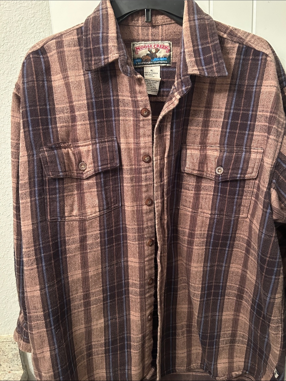 Vintage Moose Creek Men’s Brown Plaid Button-Down Shirt Fall weather
